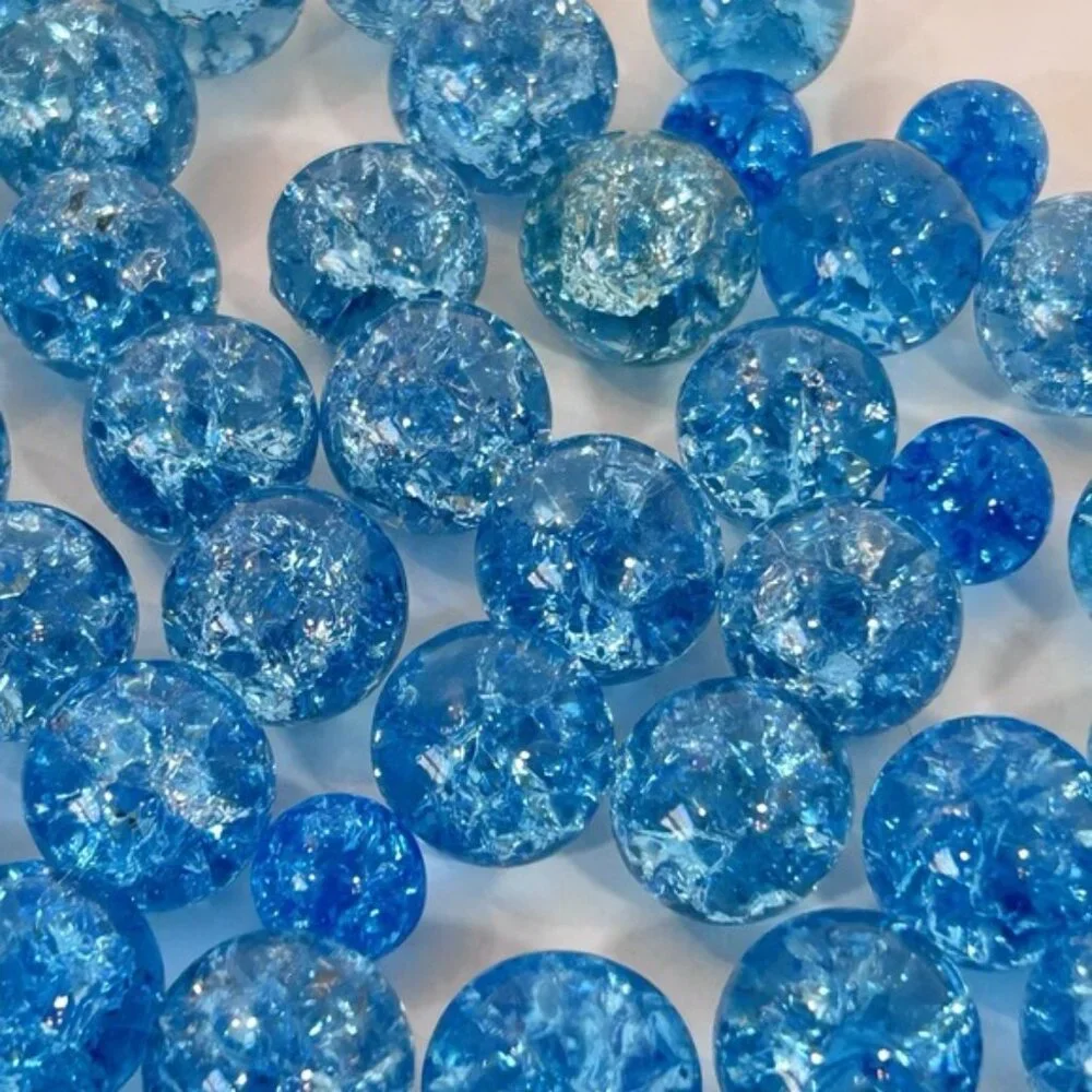 Vintage 1970s Crackle Light Blue Glass Marbles S-L Sparkle 54 Ct Fish Tank Decor